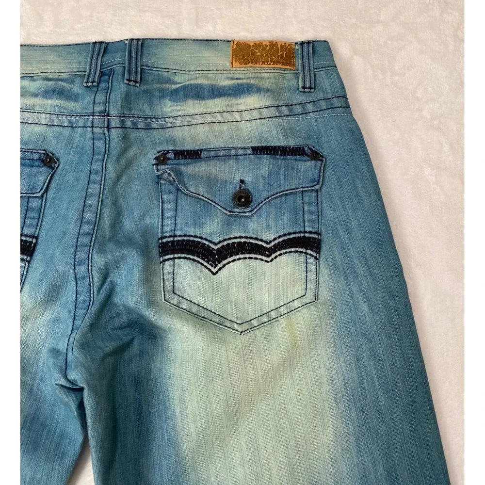 Halifax Mens Straight Leg Jeans Light Blue‎ Denim 38W 34L Embroidered Pockets